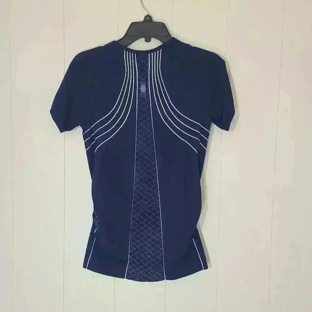 Athleta Finish Fast Line Tee Active Run Gym Sports ruched Top Size Medium - Picture 6 of 9